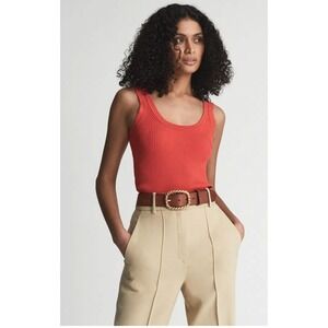 Reiss Sabrina Red Ribbed Knit Double Strap Tank Top Scoop Neck Slim Fit Small